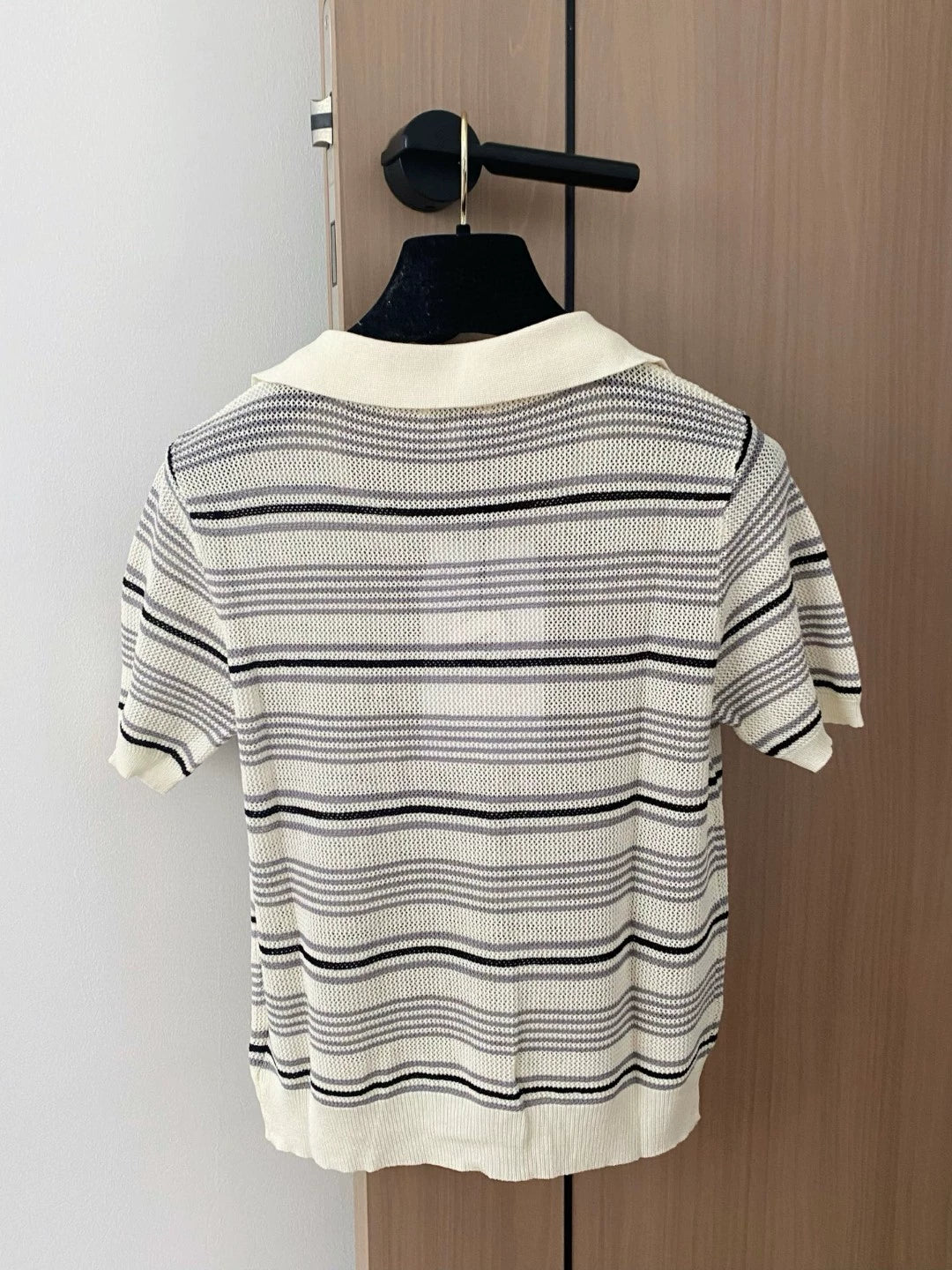 C 25 new color clashing striped lapel short sleeve knit