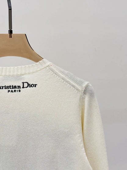 D 25 Spring and Summer New Round Neck Letters Floral Logo Embroidery Knitted Long Sleeves