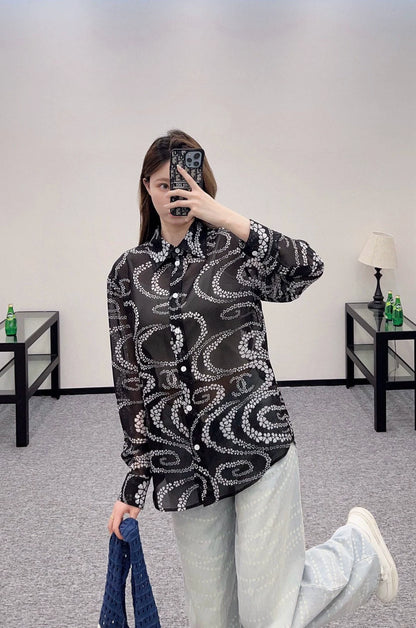 C 25 Printed Lapel Shirt（Black，Pink，Orange）