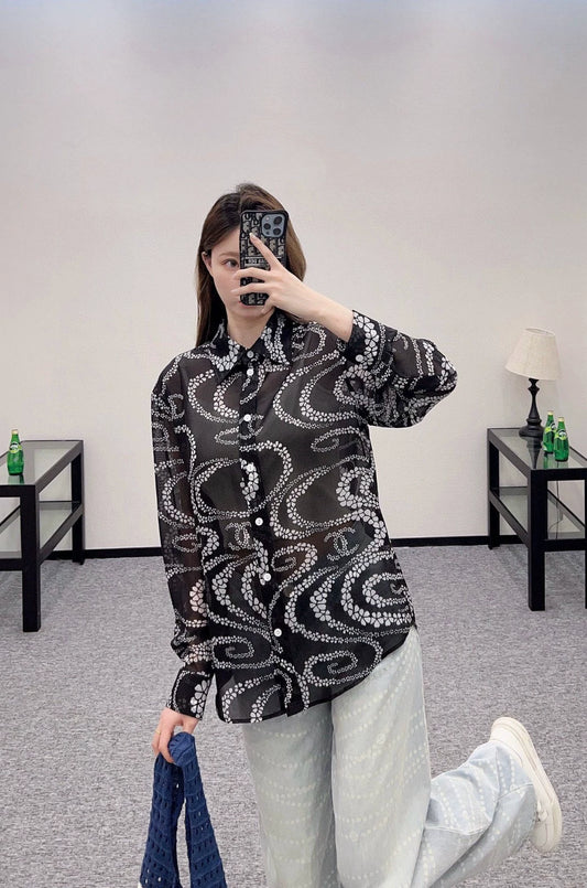 C 25 Printed Lapel Shirt（Black，Pink，Orange）