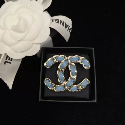 25 Summer new denim blue double C brooch