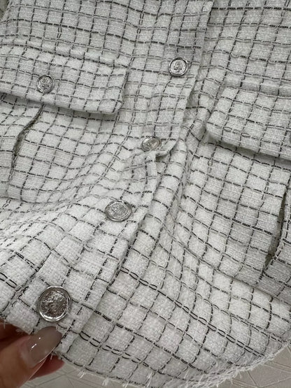 C 25 Plaid Tweed Lapel Jacket
