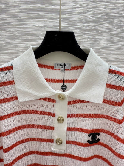 C 25 new striped button lapel short sleeve knit