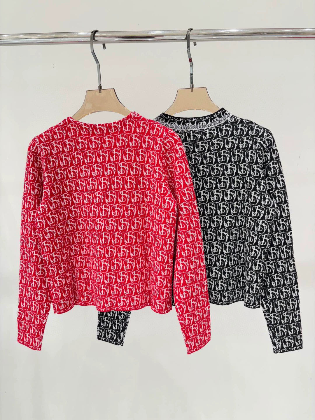 Bu 25 early spring new round neck letter logo jacquard full print knit cardigan