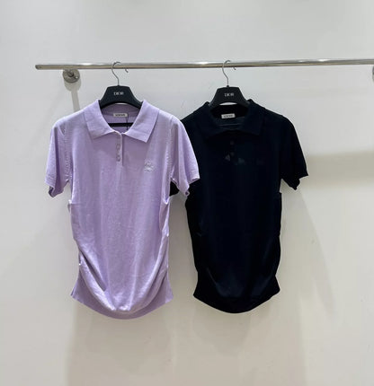 LO 25 Spring and Summer New Lapel Short Sleeve Knitted Sweater