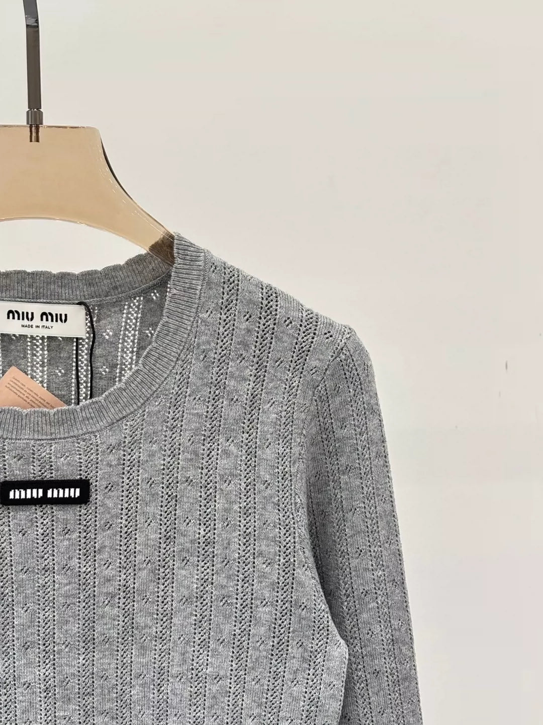 M 25 Summer new round neck letter logo hollow casual knitted long sleeves