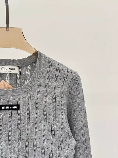 M 25 Summer new round neck letter logo hollow casual knitted long sleeves