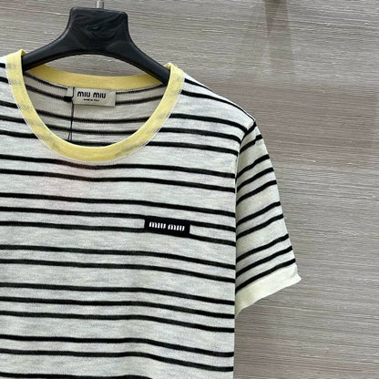 M 25 Striped Knit Short Sleeve Top