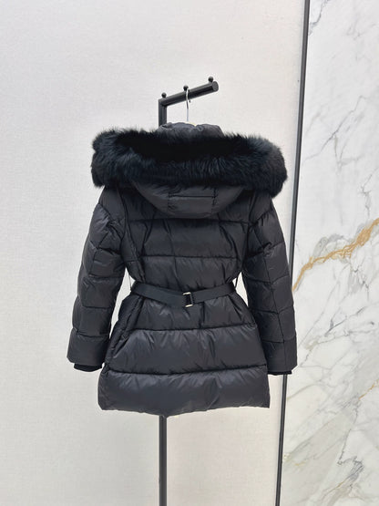 Bru 25fw Hooded slim-fit mid-length down jacket