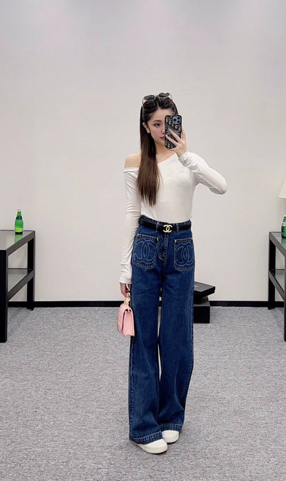 C 25Fw Early Fall New Double Pocket Decorative Jeans [With Belt]