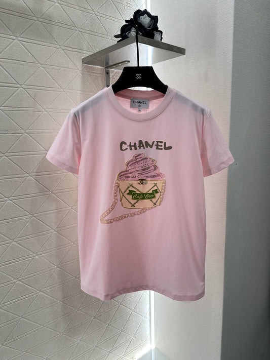 C 25 New Bubble Rhinestone Cake Round Neck Short-Sleeved T-shirt