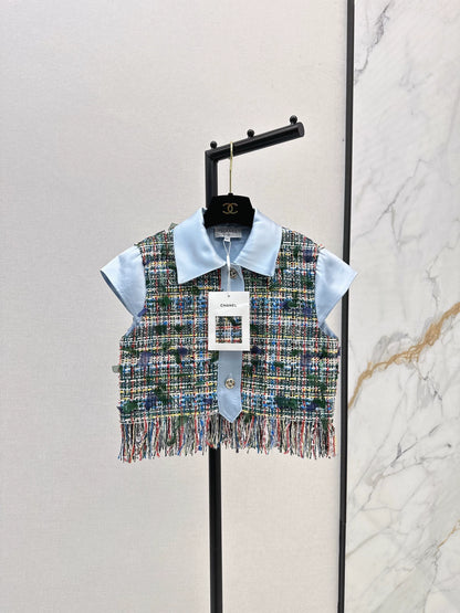 C 25 Braided vest and patchwork short-sleeved shirt