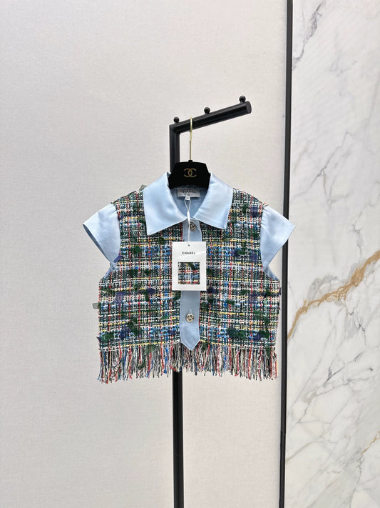 C 25 Braided vest and patchwork short-sleeved shirt