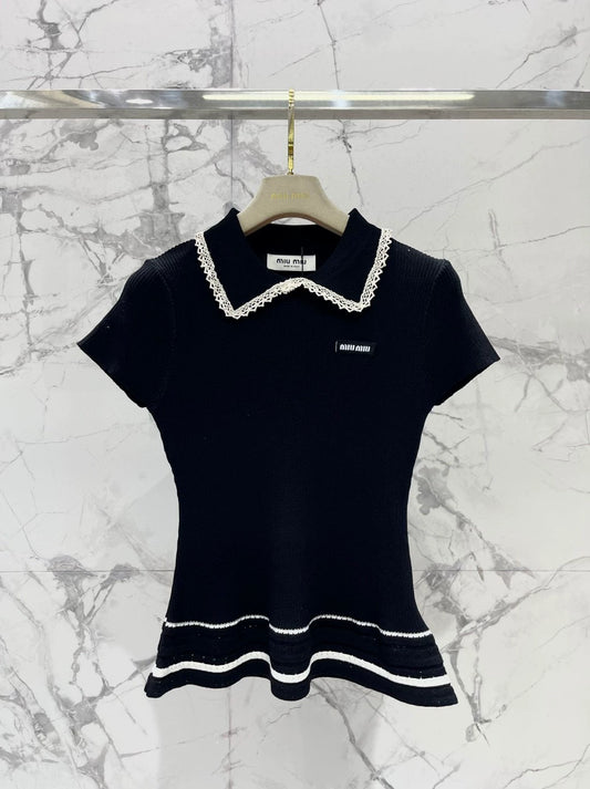 M 25 new crochet doll collar slim fit short sleeve knit