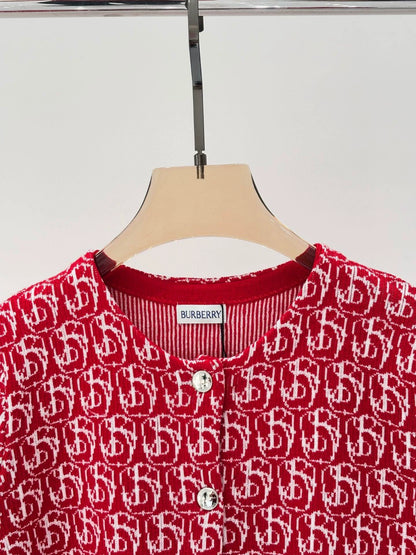 Bu 25 early spring new round neck letter logo jacquard full print knit cardigan