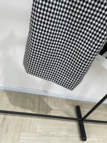 m 25 Summer new black and white checkered leather letter suspender skirt