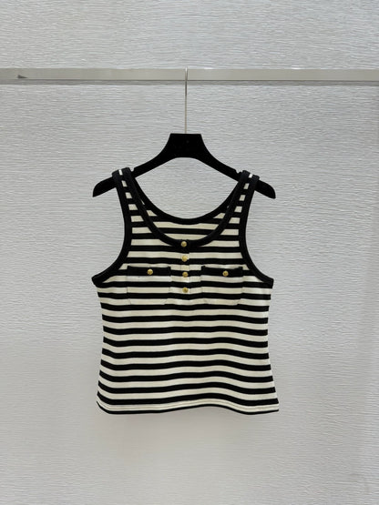 CE 25 new contrast striped button pocket knitted vest