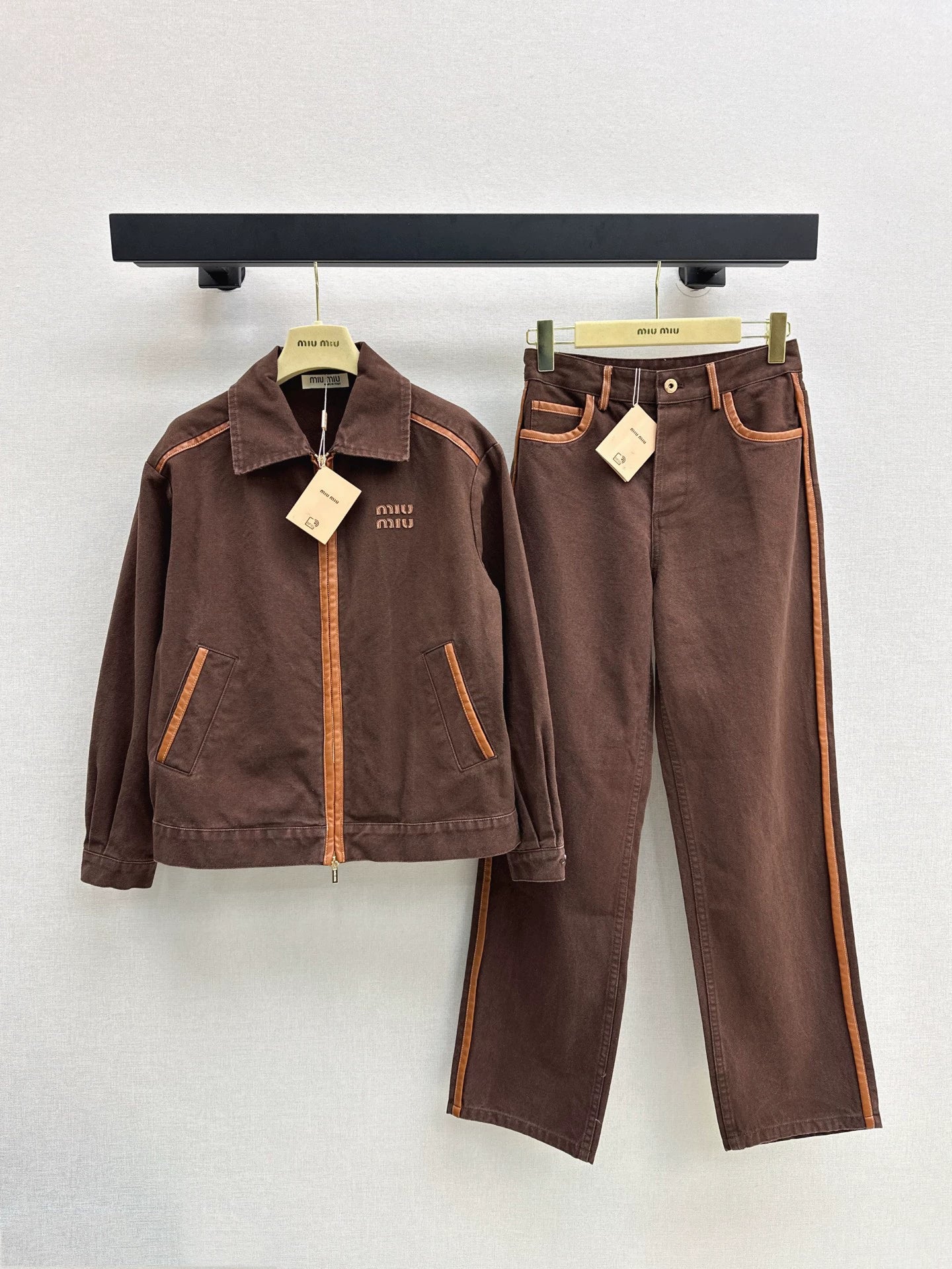 M 25 Brown denim jacket with leather detailing