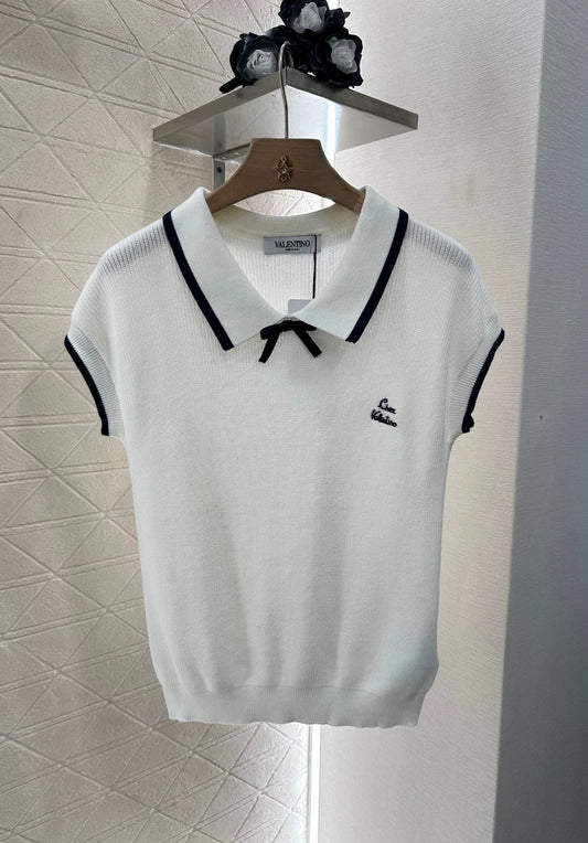 V 25 new bow-knitted short-sleeved top
