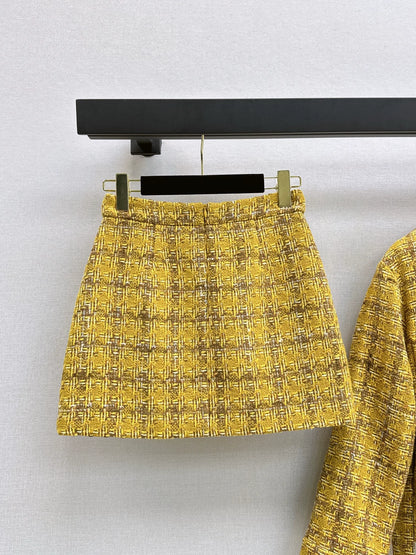 C 25 Yellow tweed skirt + jacket suit