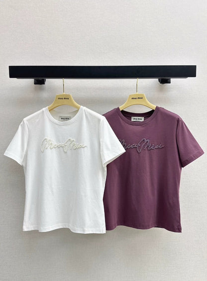 M 25 spring and summer new beaded short-sleeved T-shirt