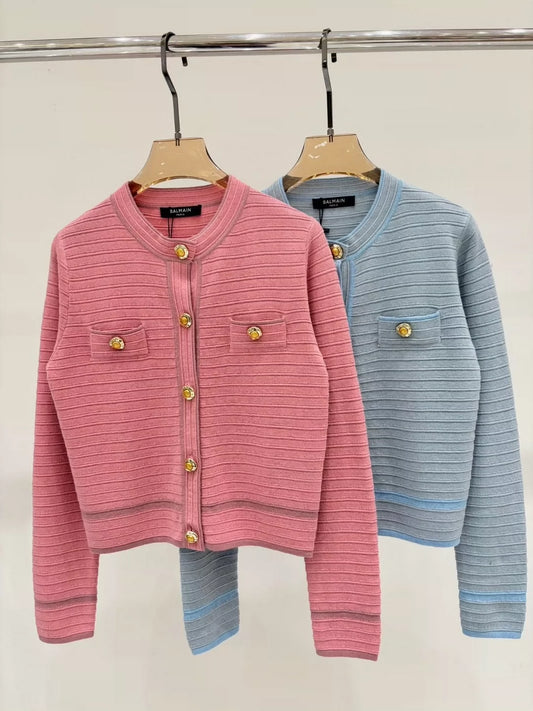 BA 25 Spring and Summer new V-neck irregular metal button simple casual knitted cardigan