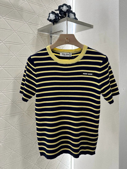 M 25 Striped Knit Short Sleeve Top
