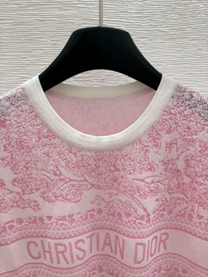 D 25 new color clashing print round neck short sleeve knitting(PINK GREEN GRAY)