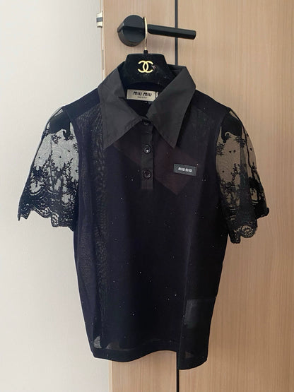 M 25 Spring/Summer Lace See-Through Sleeve Short Sleeve