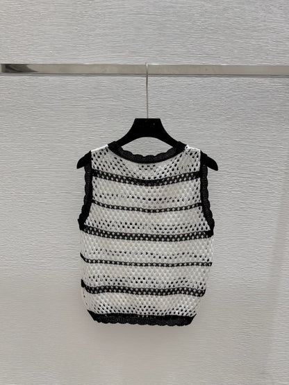 M 25 new striped logo hollow sleeveless knitted vest