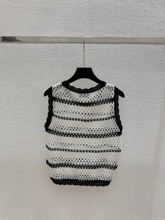 M 25 new striped logo hollow sleeveless knitted vest