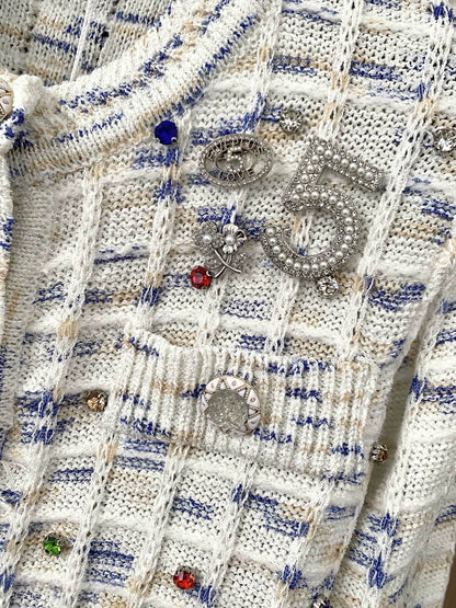 C New 25th Plaid Single-Breasted Round Neck Long-Sleeved Knit Cardigan(white/black/red)