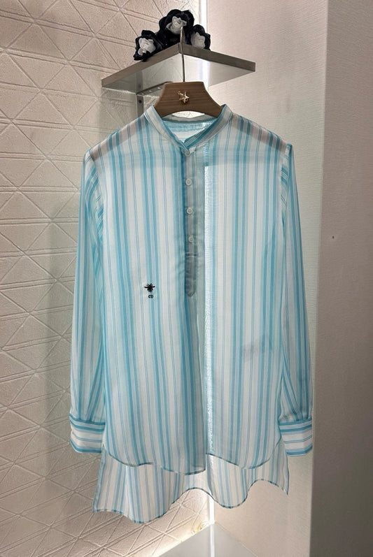D 25 New Products Striped Embroidered Shirt with Collar