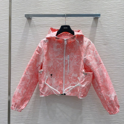 D 25 New Printed Embroidered Bee Buckle Strap Hooded Long Sleeve Jacket