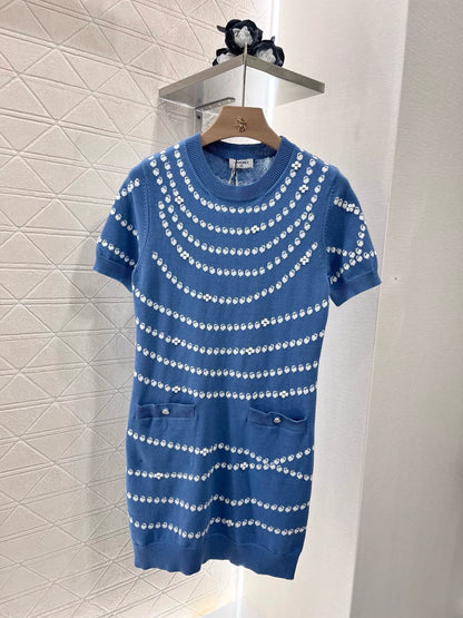 C 25 Frühling und Sommer Neue Stil Anhänger Jacquard Strickkleid 