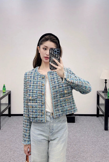 C 25 New fall/winter peacock blue woven jacket