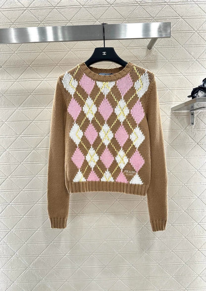 Pr 25 Diamond-knit long-sleeved pullover sweater