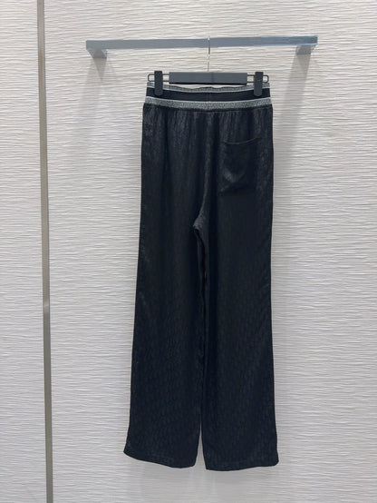 D 25 New Dark Flower Letter Ribbon Casual Trousers
