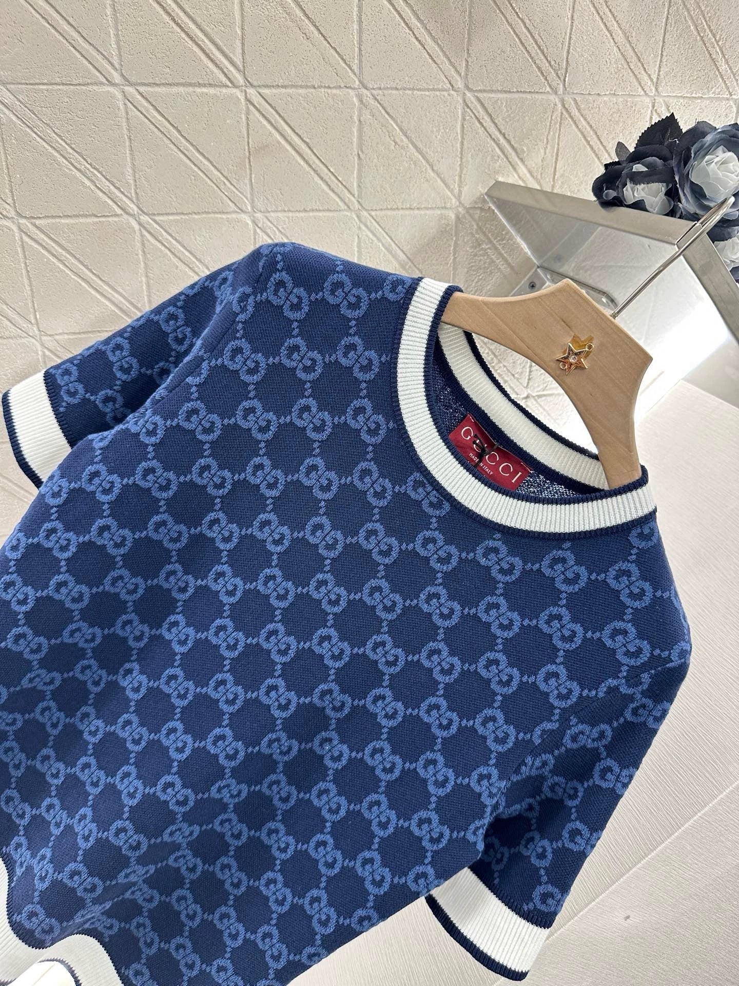 G  25 Spring and Summer New Jacquard Knit Short Sleeve Top