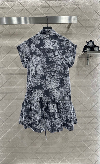D 25 Animal jungle series Printed pleated short sleeve dress