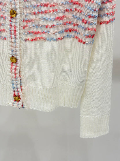 CE 25 Printemps et Été nouveau col rond lettre logo logo rayures couleur mixte cardigan tricoté 