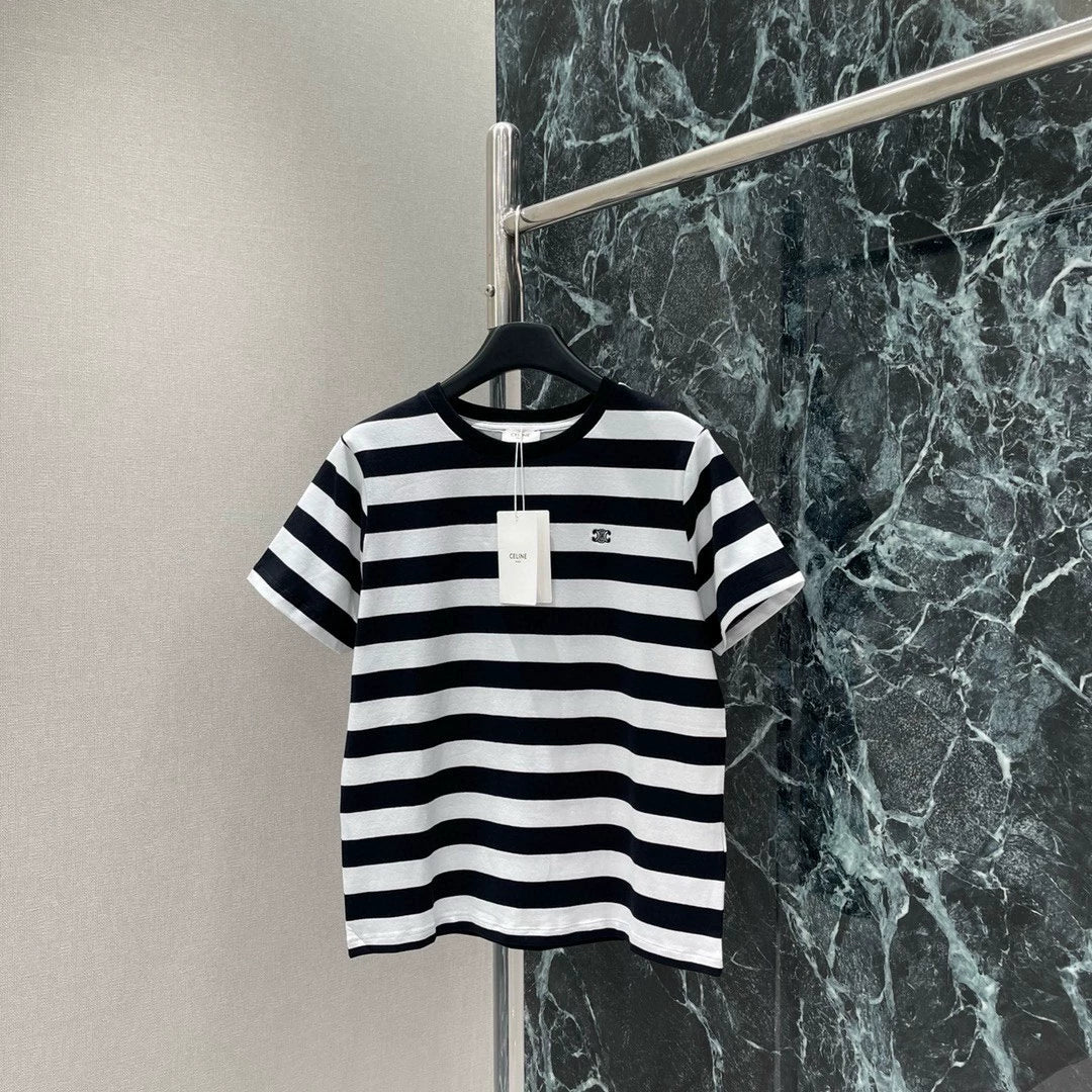 CE 25 New black and white striped short-sleeved T-shirt