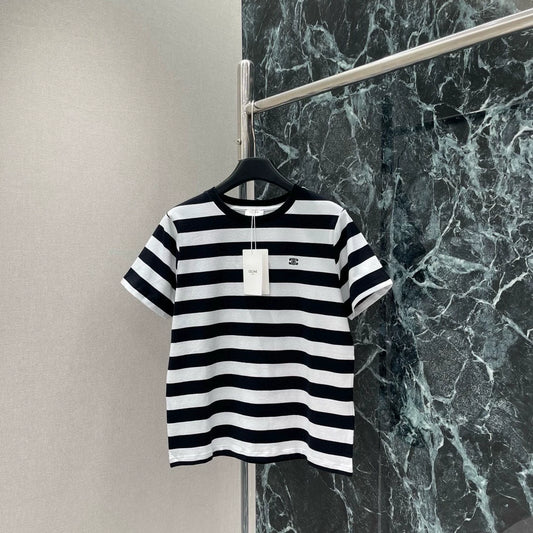 CE 25 New black and white striped short-sleeved T-shirt