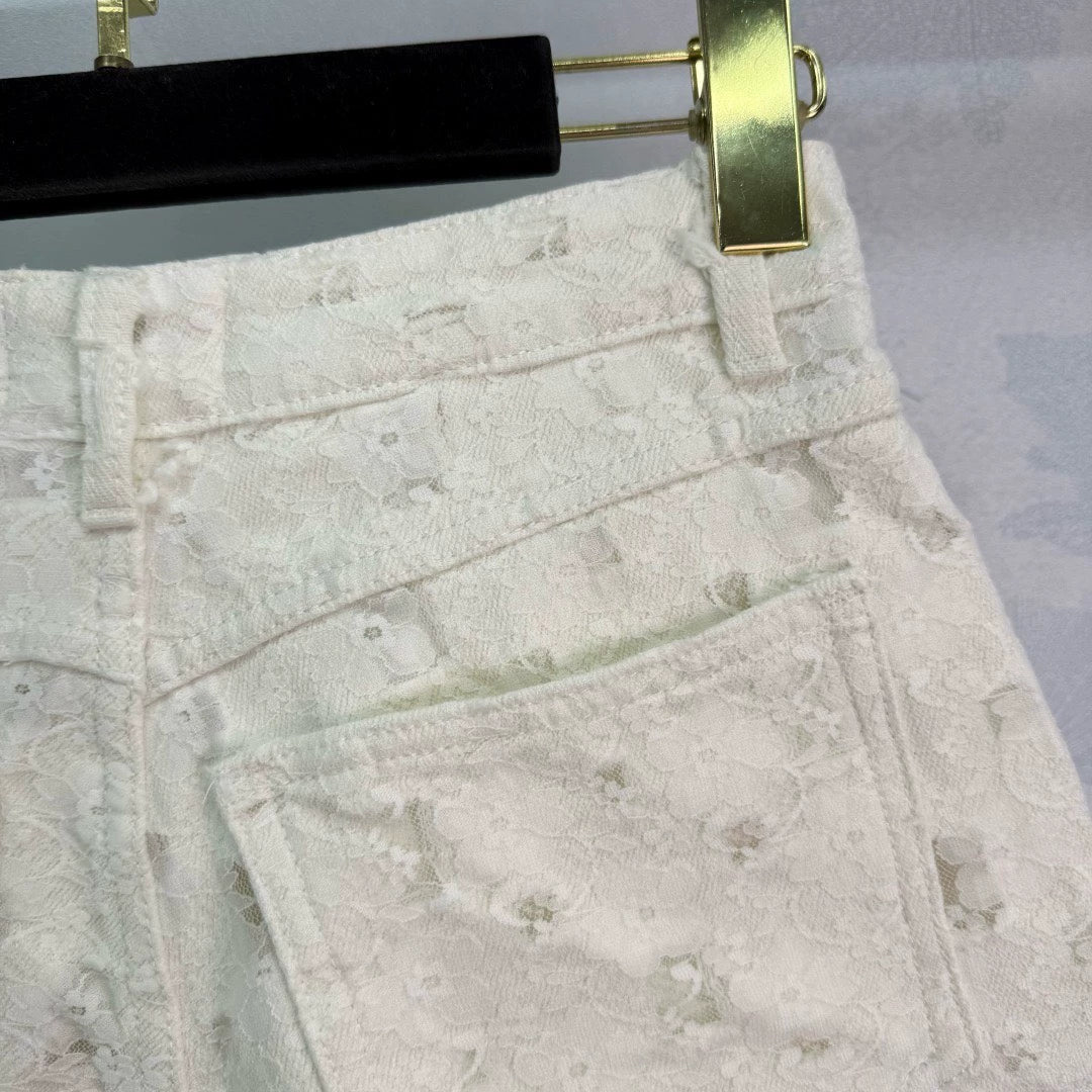 C 25 Spring/Summer new lace lined denim white shorts