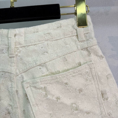 C 25 Spring/Summer new lace lined denim white shorts