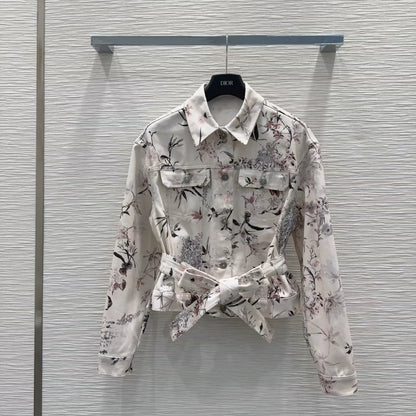 D 25 New Color Clash Printed Tie Bow Long Sleeve Jacket