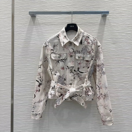 D 25 New Color Clash Printed Tie Bow Long Sleeve Jacket