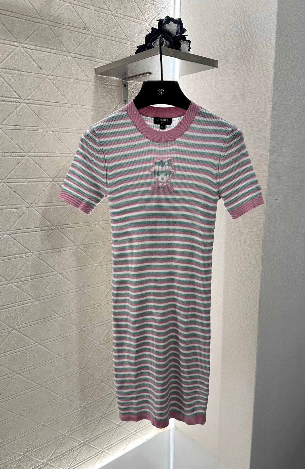 C 25 Striped Knit Short-Sleeved Dress