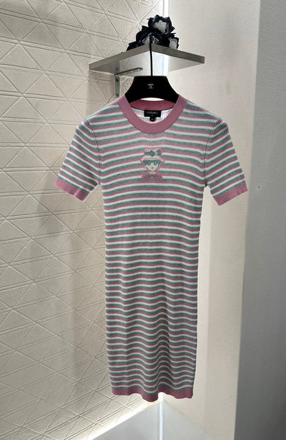 C 25 Striped Knit Short-Sleeved Dress