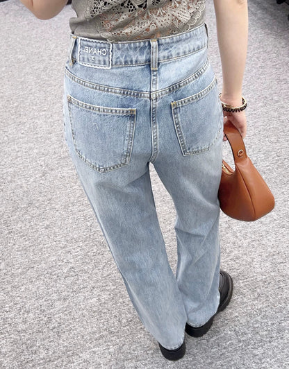 C 25High waist washed denim straight pants